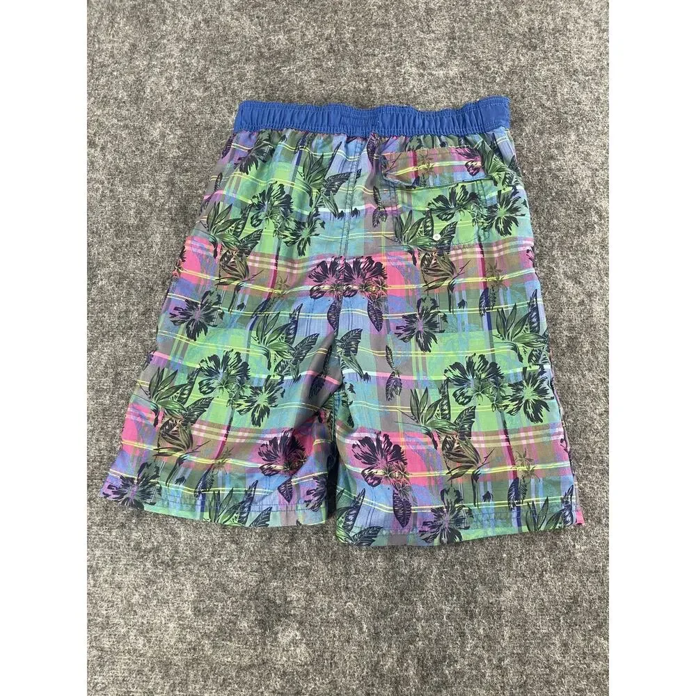 Tommy Bahama Swim Trunks Boys XL 14 16 Board Shorts Blue Floral Lined Logo N248